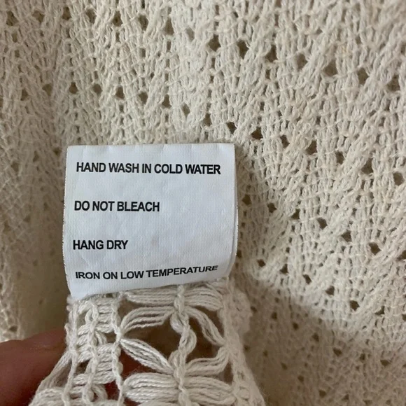 Solitaire Swim Crochet Fringed Cream Cotton Swim Coverup - Picture 11 of 14